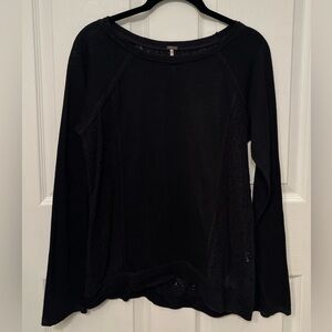 Poof Black Long Sleeve Top with Floral Cut Out Lace/Crochet Back